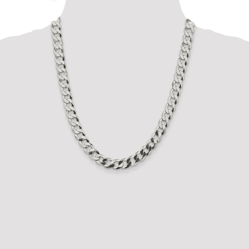 Sterling Silver 9.75mm Flat Curb Chain 22 Inches