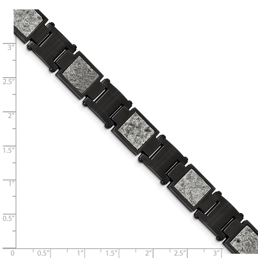 Stainless Steel Polished Black IP w/Sedimentary Rock Inlay 8.5in Bracelet 8.5 inches