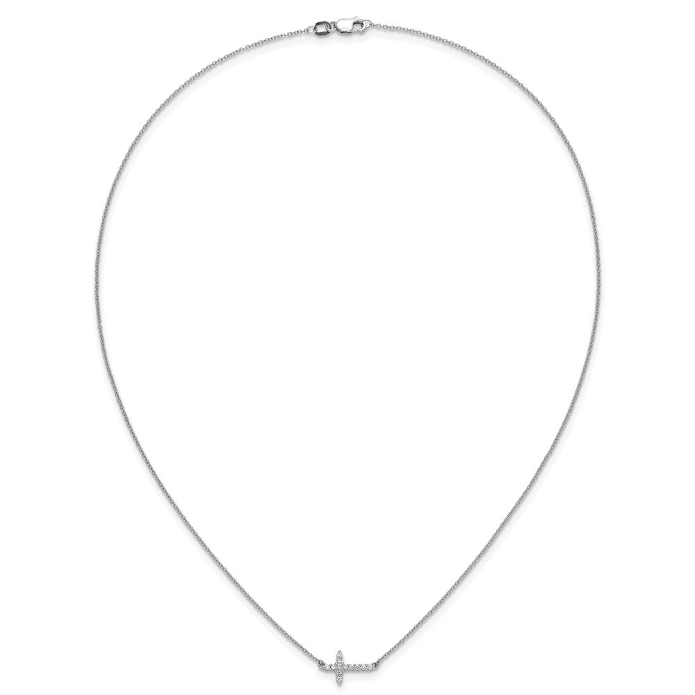 14k White Gold Diamond Sideways Cross 18in Necklace
