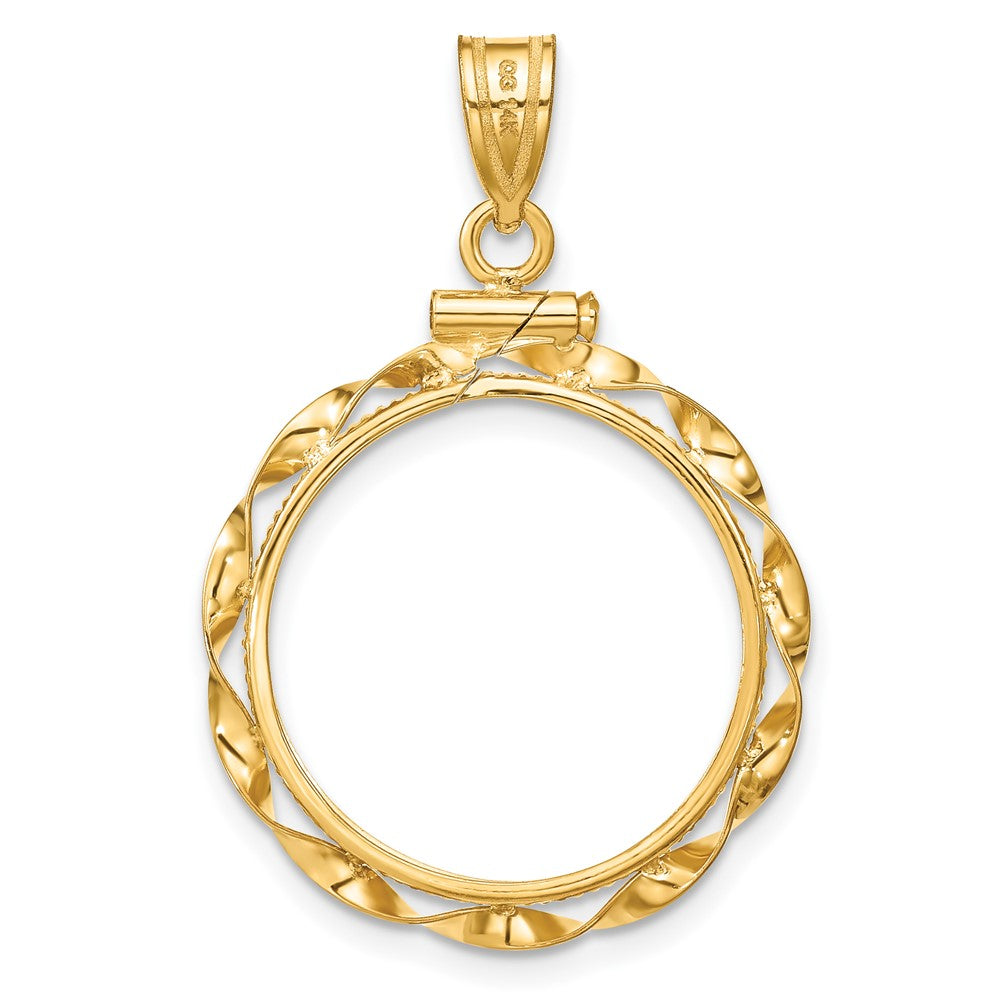 Wideband Distinguished Coin Jewelry 14k Polished Hand Twisted Ribbon 18.0mm x 1.35mm Screw Top Coin Bezel Pendant