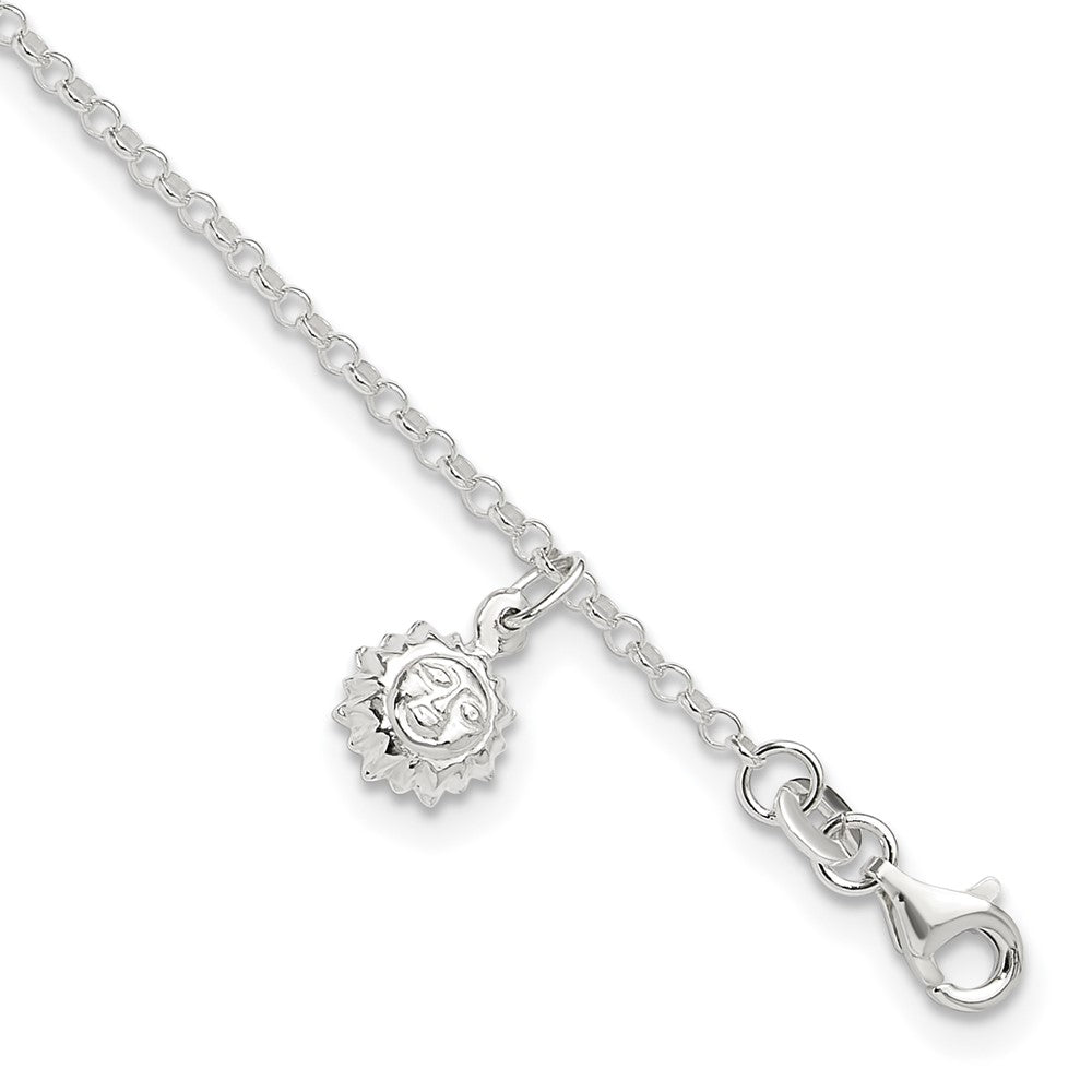 Sterling Silver Sun 10 inch Plus 1 inch Ext. Anklet 10 inches