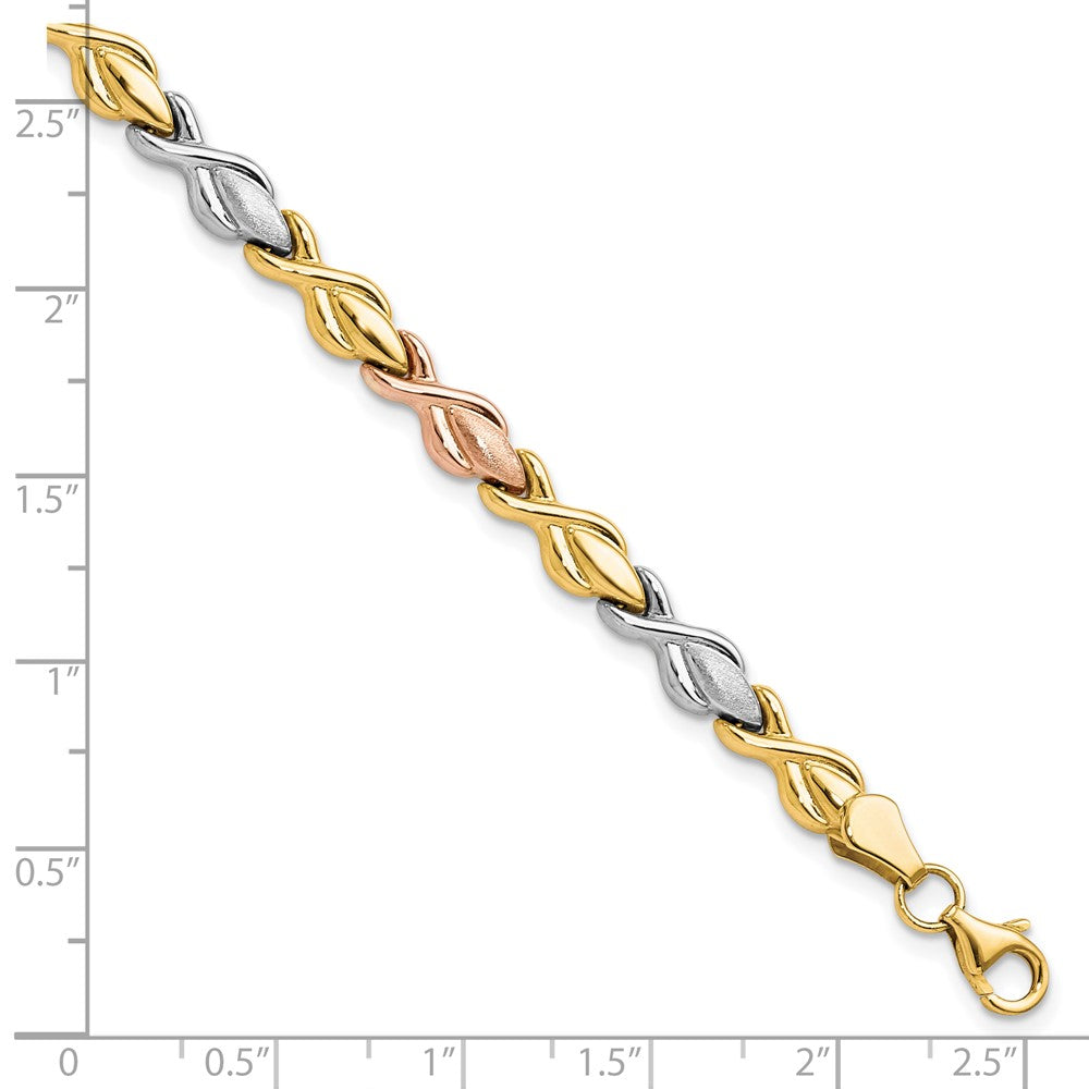 10k Tri-color Polished and Brushed Link Bracelet 7.5  inches