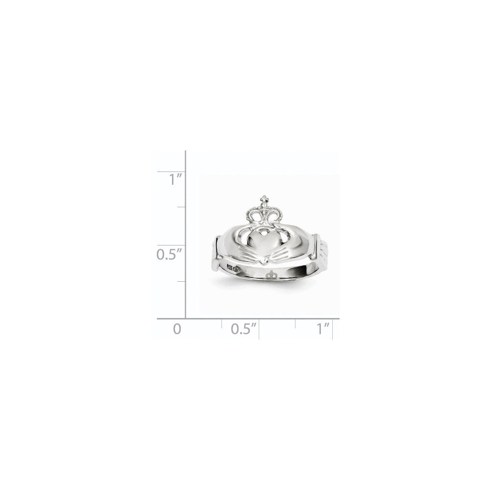 14k White Gold Polished Claddagh Ring Size 7