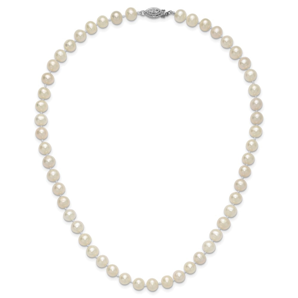 Sterling Silver Rhodium-plated 7-8mm White Near-Round Freshwater Cultured Pearl 16 inch Necklace 16 Inches