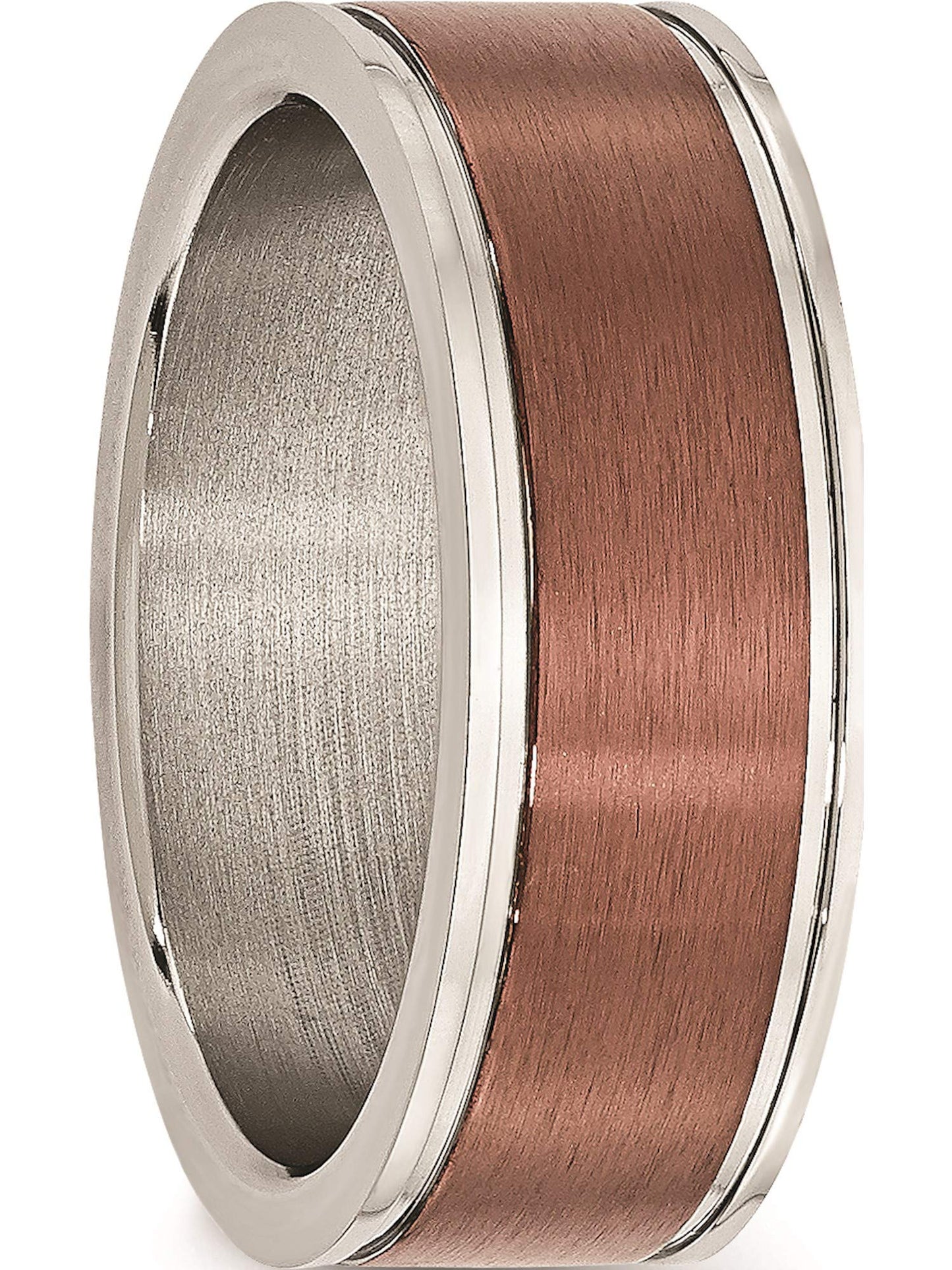 Stainless Steel Brushed and Polished Brown IP-plated 8mm Band Size - 8.5