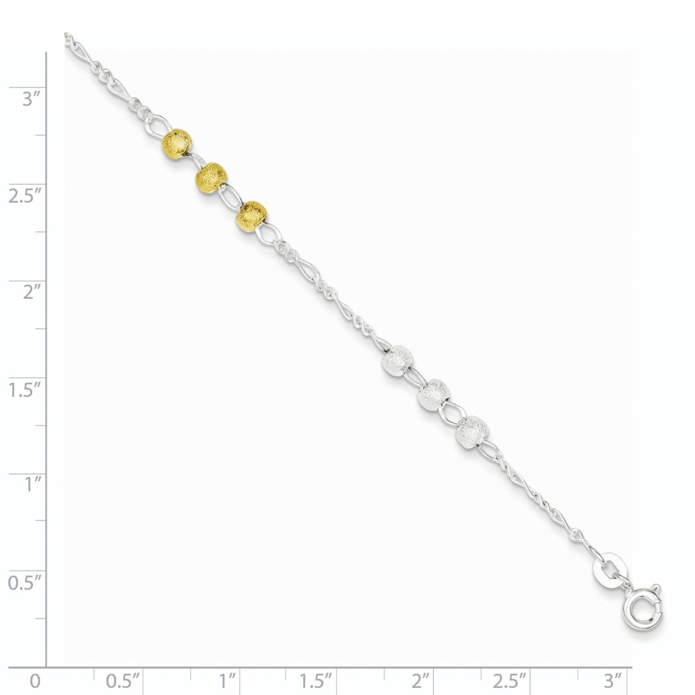 Sterling Silver Gold-tone Textured Beaded Bracelet 7 inches