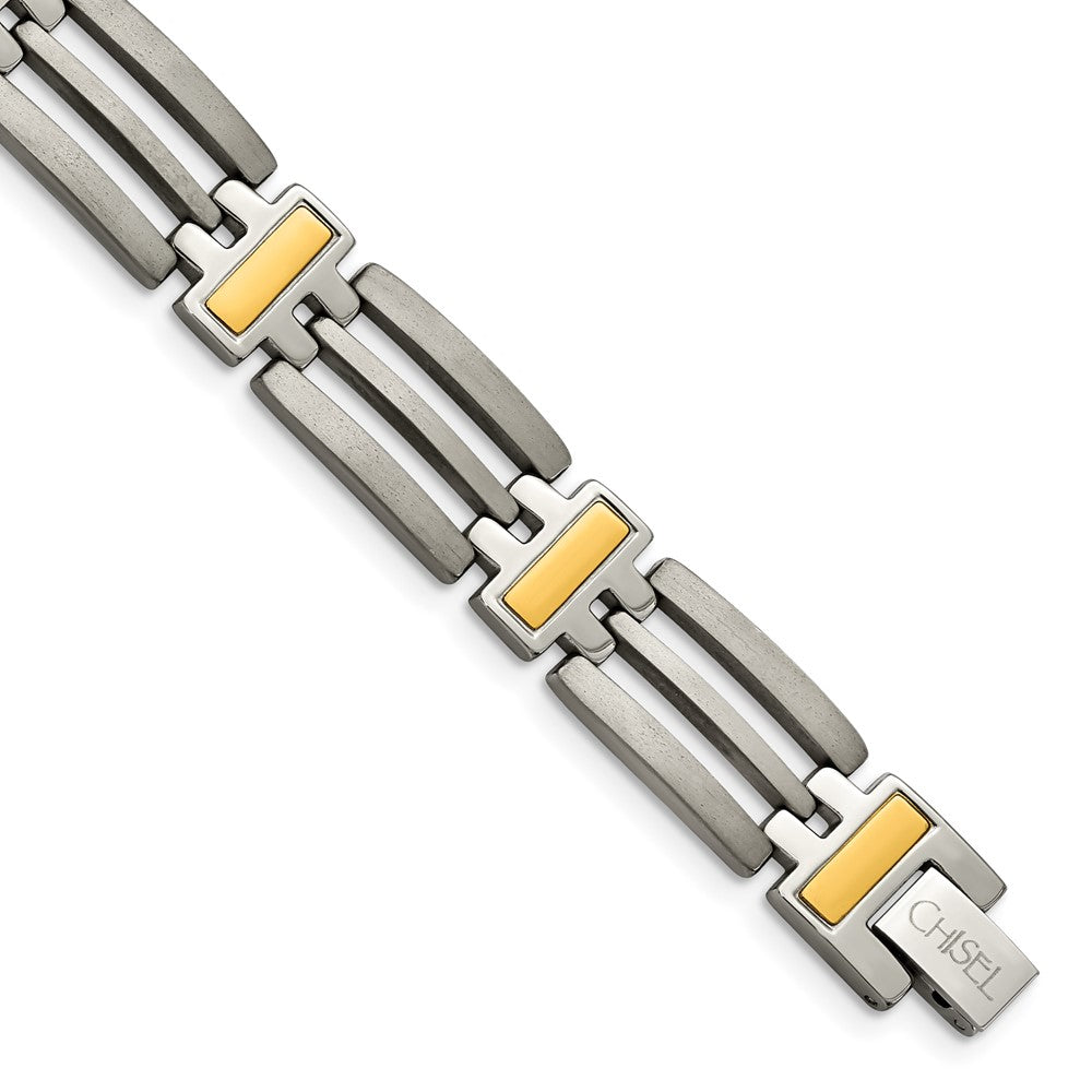 Titanium Brushed and Polished Yellow IP-Plated 8.5in Bracelet 8.5 inches