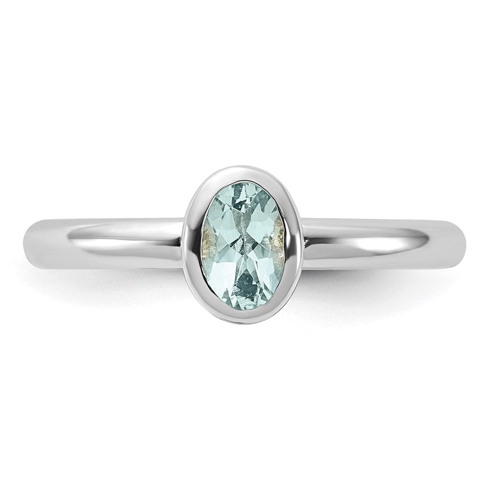 Sterling Silver Stackable Expressions Oval Aquamarine Ring Size -8