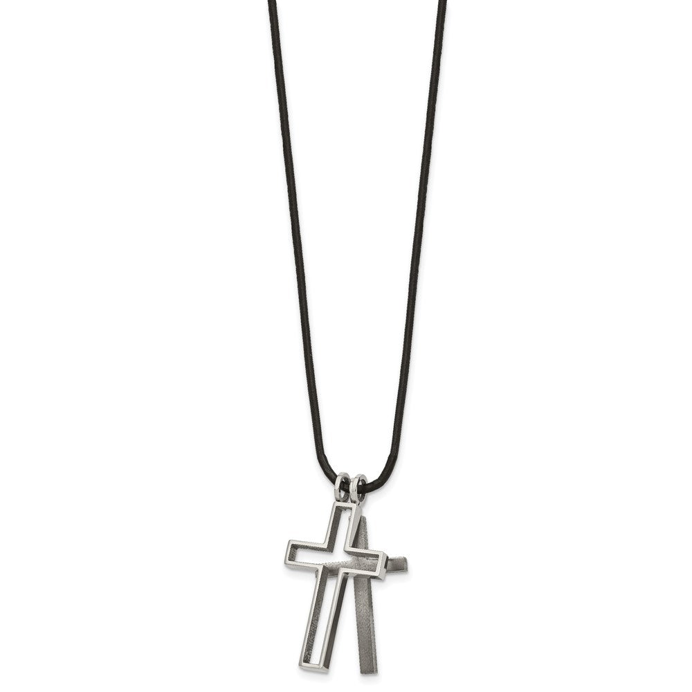 Titanium Leather Cord Cross 18in Necklace