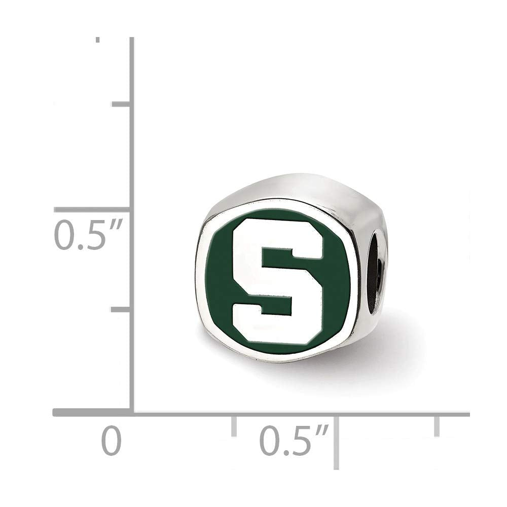 Sterling Silver Michigan State U Cushion Shaped Logo Bead Charm