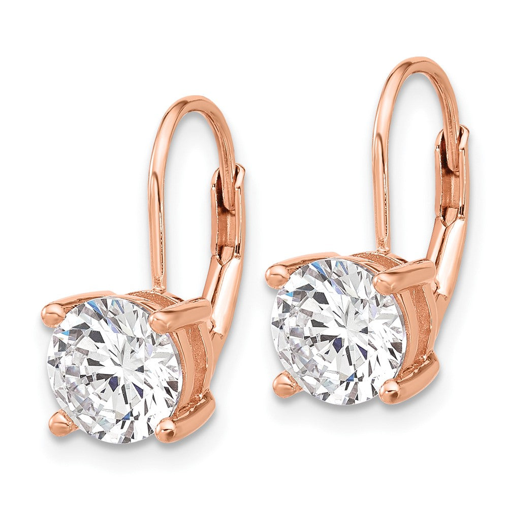 Sterling Shimmer Sterling Silver Rose-tone Flash Rose-gold Plated 7mm CZ 2 Stone Leverback Earrings