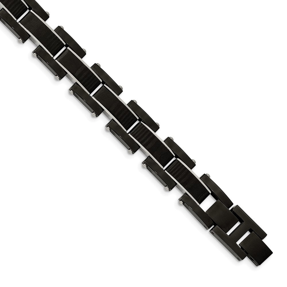 Stainless Steel Polished Black IP w/Solid Carbon Fiber Inlay 8.5in Bracelet