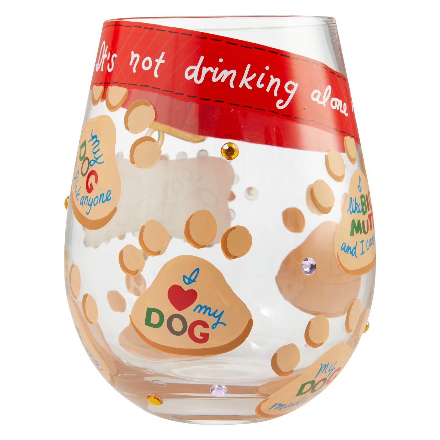 Enesco 6006301 Designs by Lolita Love My Dog Hand-Painted Artisan Stemless Wine Glass, 20 Ounce