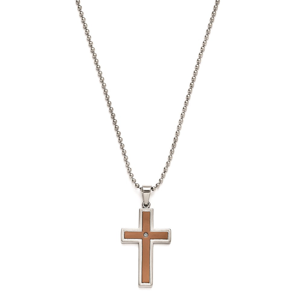 Stainless Steel & Brown IP Cross w/ 24 2.4 mm Bead Chain