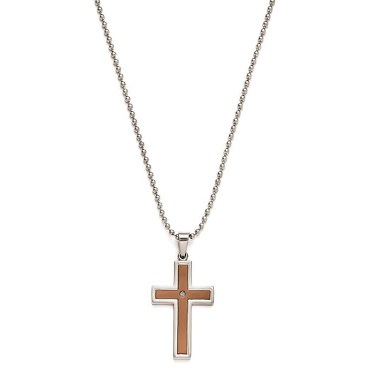 Stainless Steel & Brown IP Cross w/ 24 2.4 mm Bead Chain