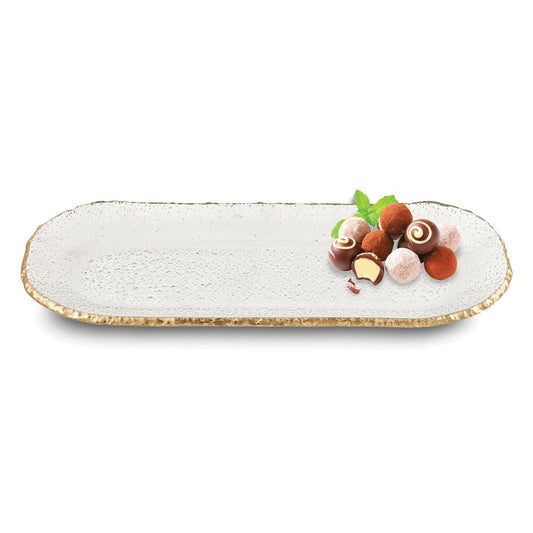 Badash Handcrafted Lead-free Glass Goldleaf Trimmed Oval Platter QGM23761