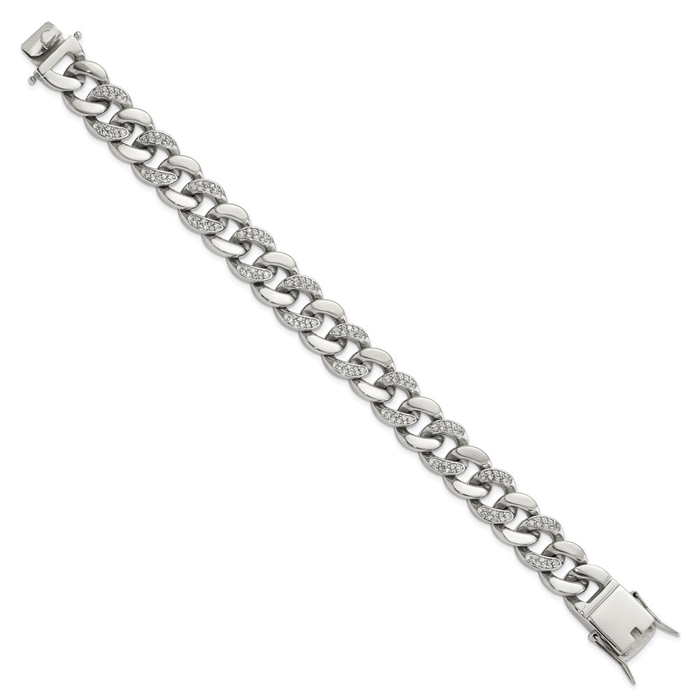 Stainless Steel Polished w/CZ 8in Bracelet 8 inches