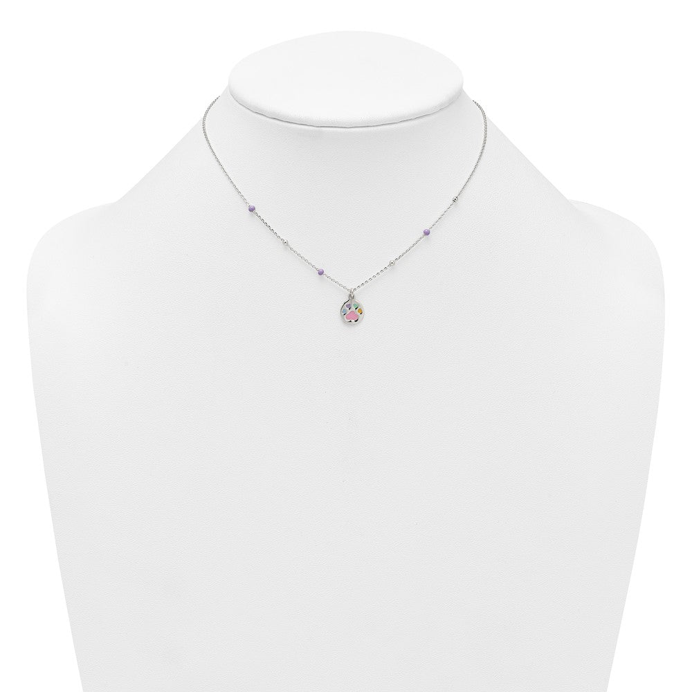Sterling Silver Polished Beaded Enameled Multi-color Heart Pawprint Childrens 14 inch Necklace