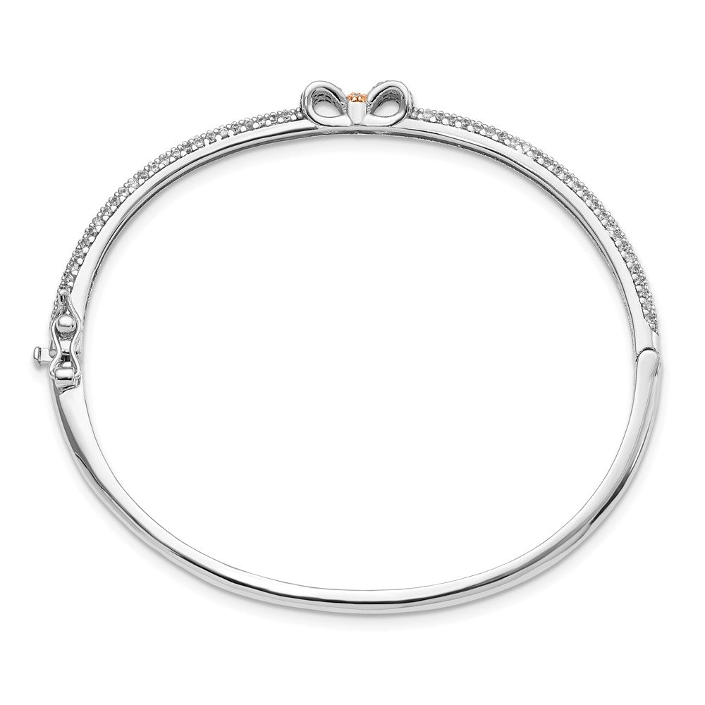 Sterling Silver Rose Tone CZ Bow Hinged Bangle