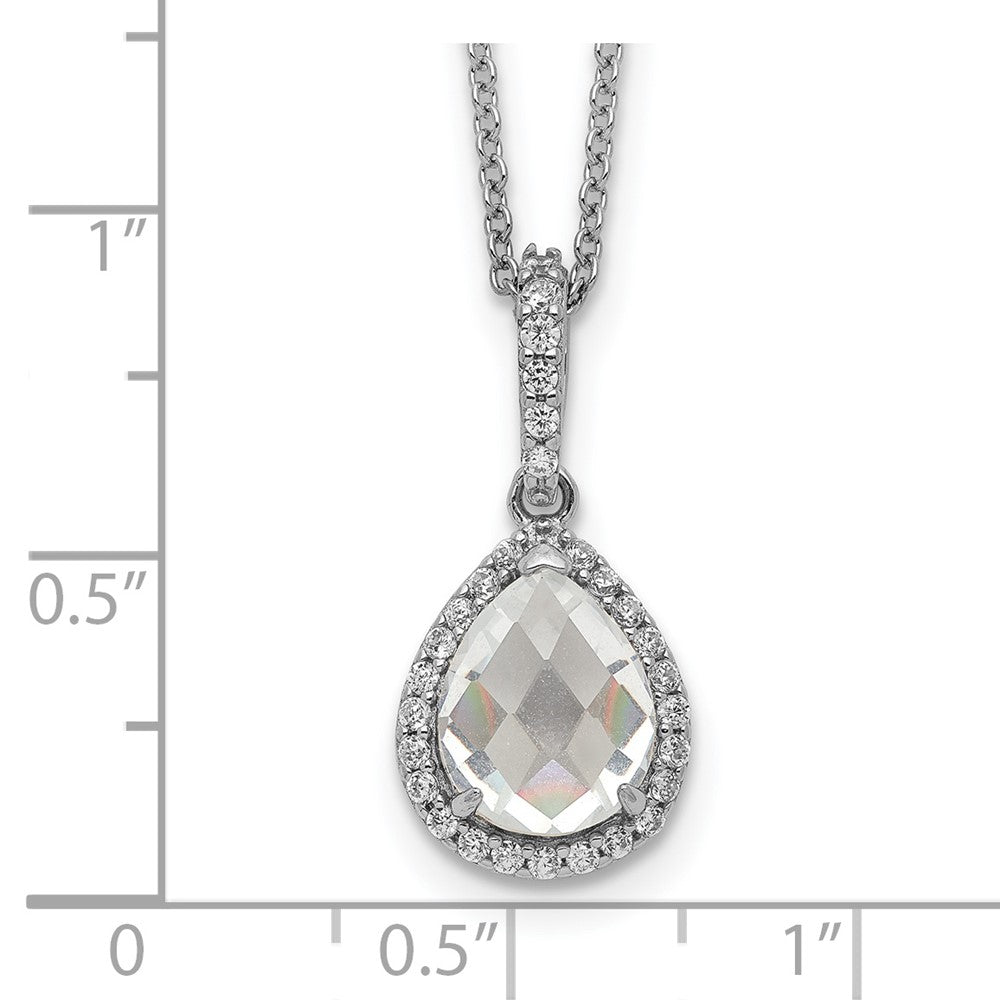 Cheryl M Sterling Silver Rhodium-plated Checkerboard-cut and Brilliant-cut CZ Halo Teardrop 18 Inch Necklace 18 Inches