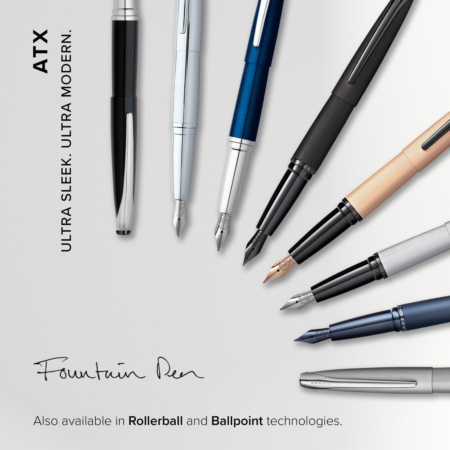 Cross ATX Brushed Metallic Refillable Fountain Pen, Medium Nib, Includes Premium Gift Box - Brushed Black