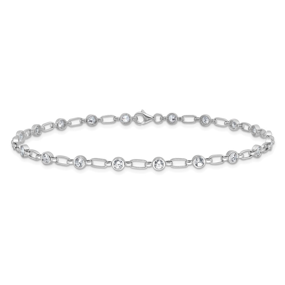 Sterling Silver Rhodium-plated Polished CZ Anklet 10 inches