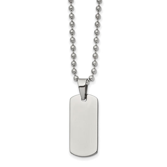 Stainless Steel Brushed and Polished Reversible Dog Tag 22in Necklace