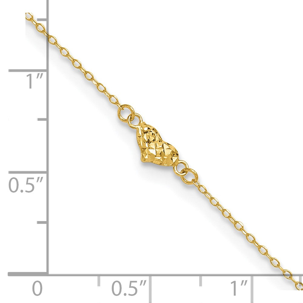 14k Polished Diamond-cut Triple Puffed Hearts 9in Plus 1in. Ext. Anklet 9 inches