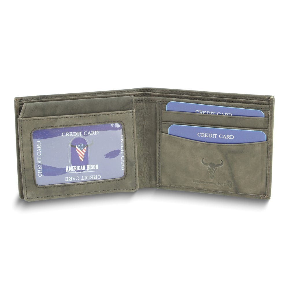 Brown Leather RFID Blocking Contrast Stitch Bifold Wallet with ID Window