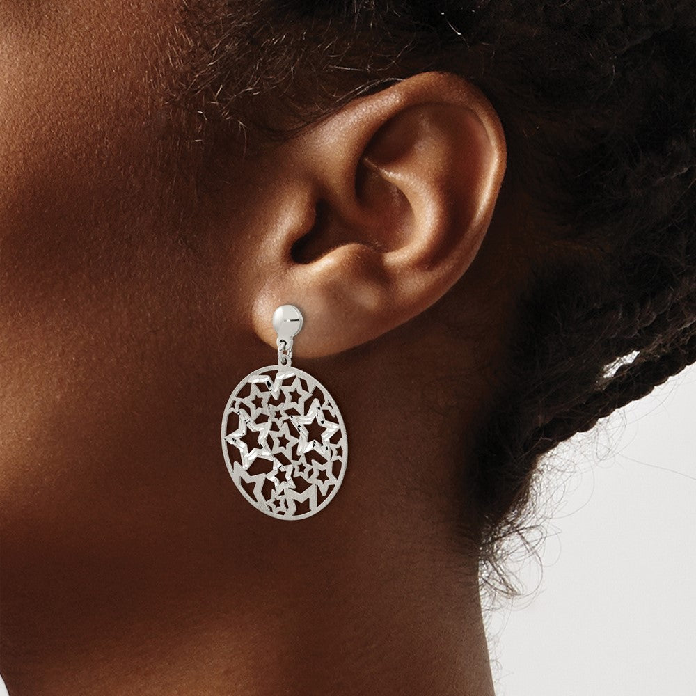 Sterling Silver Brushed Star Dangle Earrings