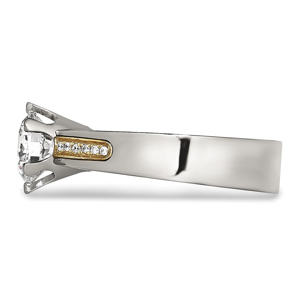 Titanium Polished with 14k Inlay Accent CZ Ring Size - 6