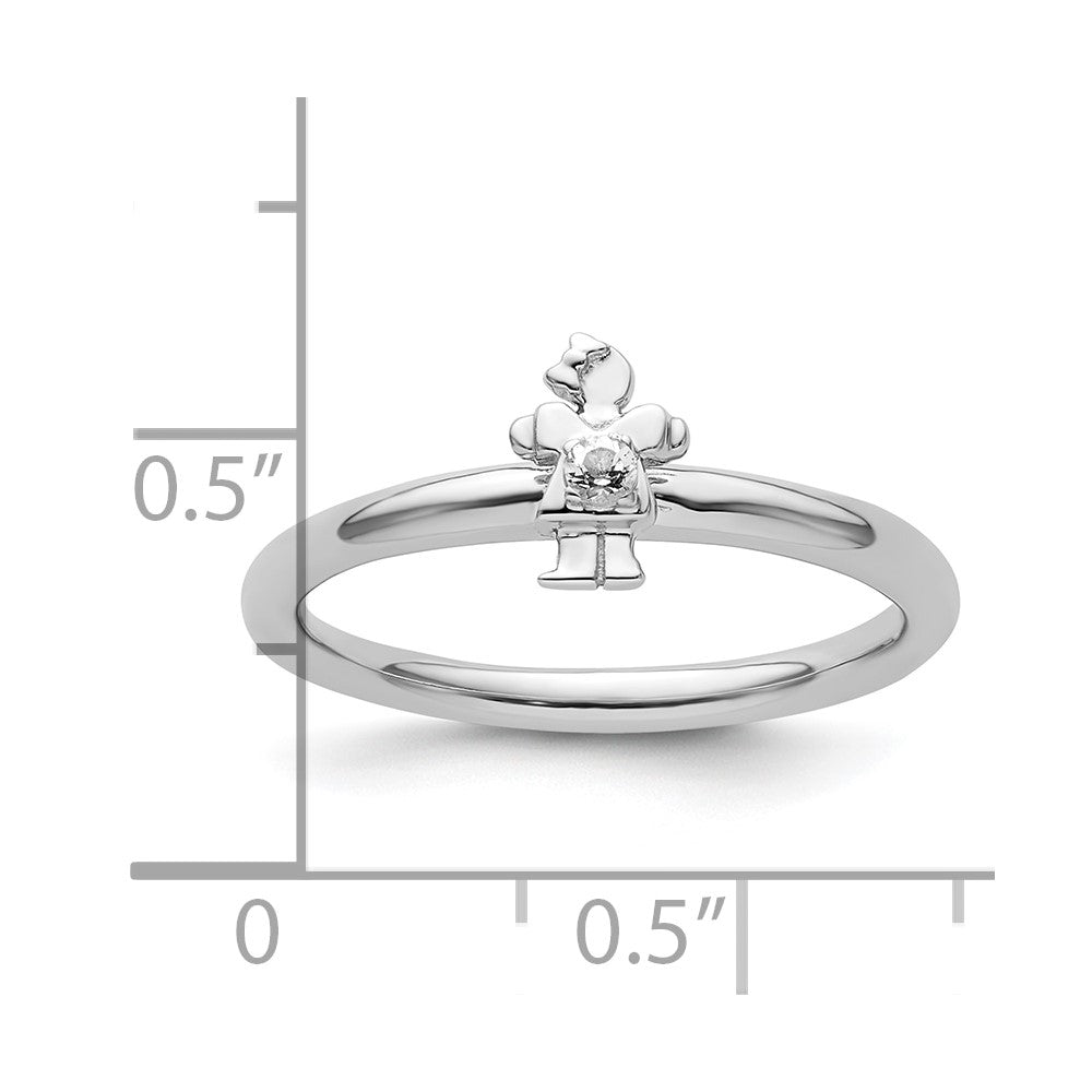 Sterling Silver Stackable Expressions Rhodium White Topaz Girl Ring