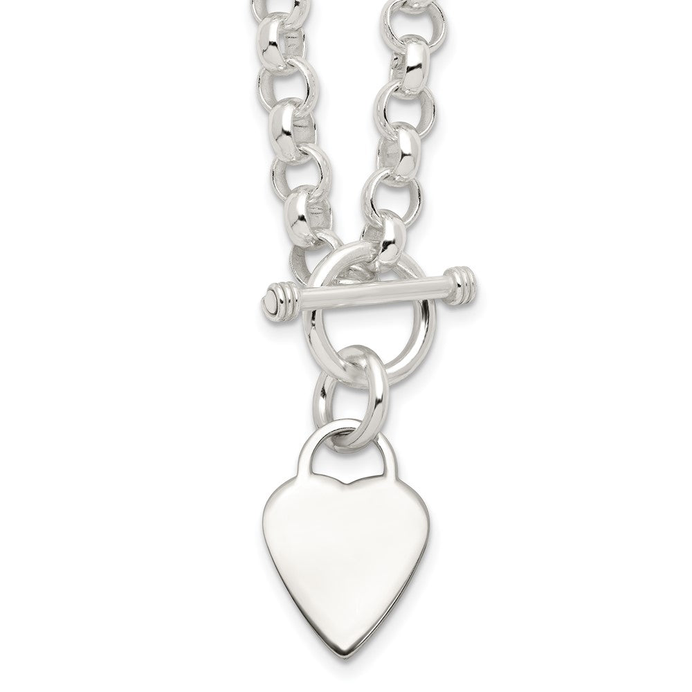 Sterling Silver Engraveable Heart Disc on Fancy Link Toggle Necklace 18 Inches