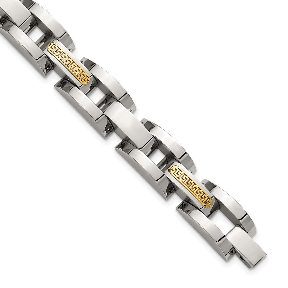 Chisel Stainless Steel Polished with 14K Gold Accent 8.25 inch Link Bracelet 8.25 inches