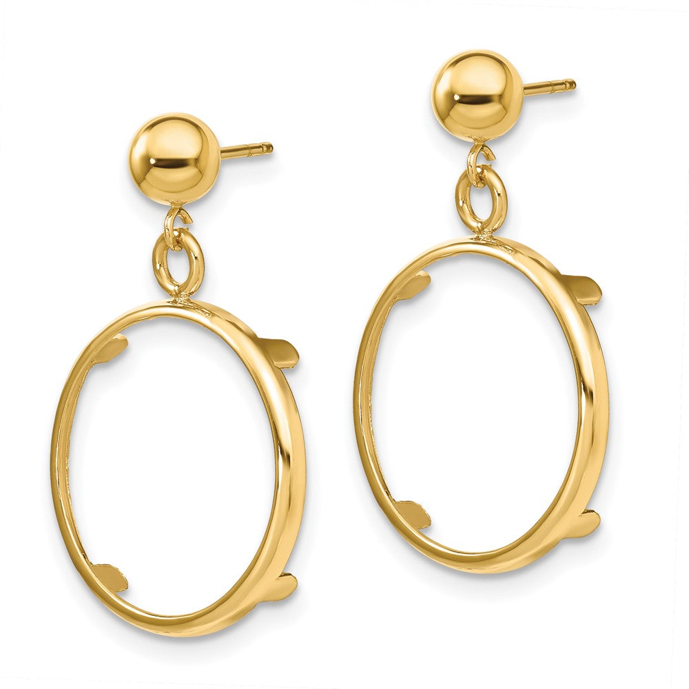 Wideband Distinguished Coin Jewelry 14k Polished Classic Prong 16.5mm Coin Bezel Post Dangle Earrings