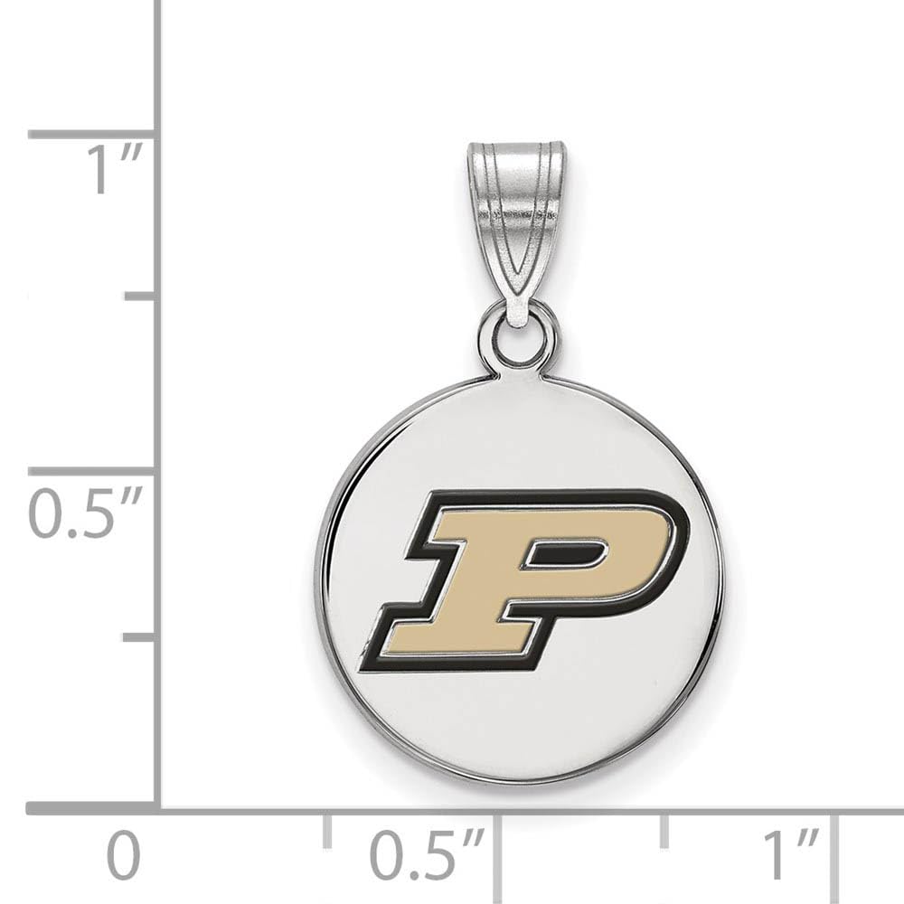 Sterling Silver Rhodium-plated LogoArt Purdue University Letter P Medium Enameled Disc Pendant Q-SS033PU