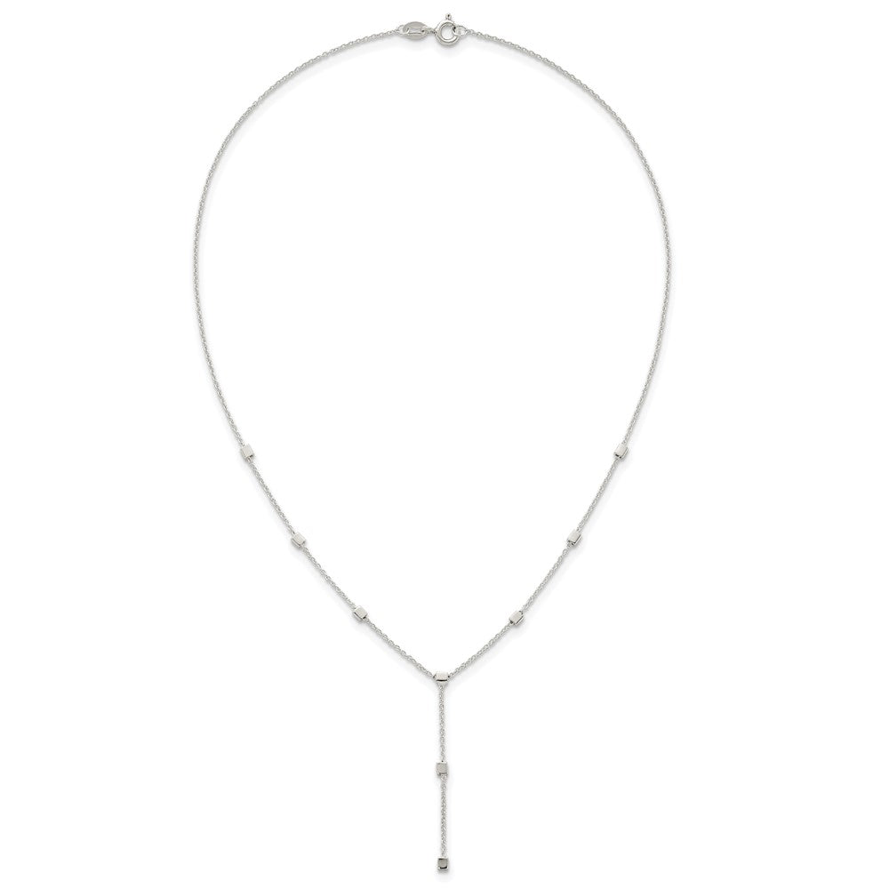 Sterling Silver Polished Cube Bead 16 inch Lariat Necklace