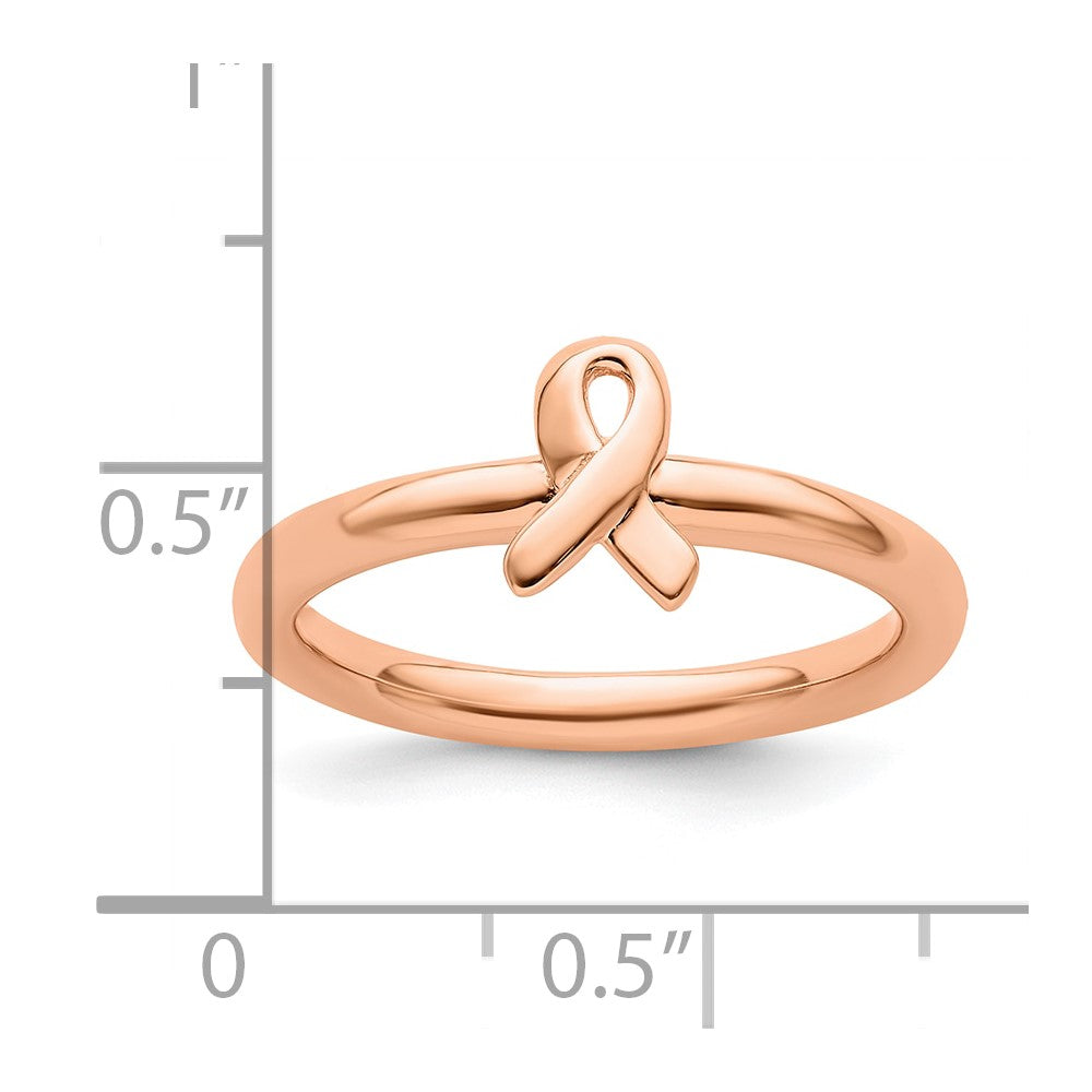 Sterling Silver Stackable Expressions Rose Gold Awareness Ribbon Ring Size -7