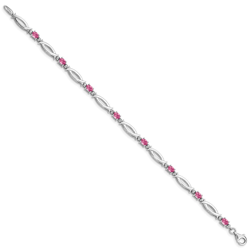 Sterling Silver Rhodium-plated Pink Tourmaline and Diamond Bracelet 7 inches
