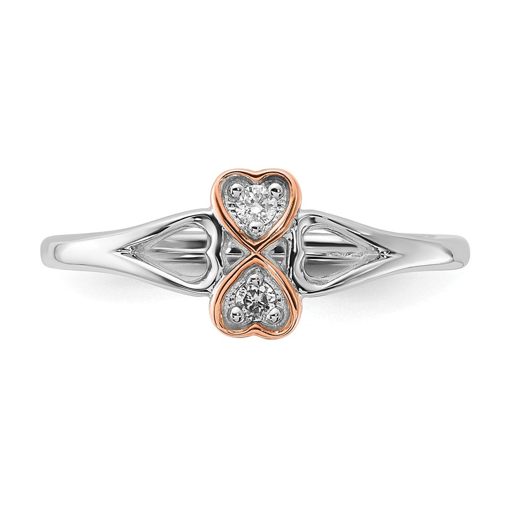 Sterling Silver & Rose-plate Polished Fancy Diamond Heart Ring