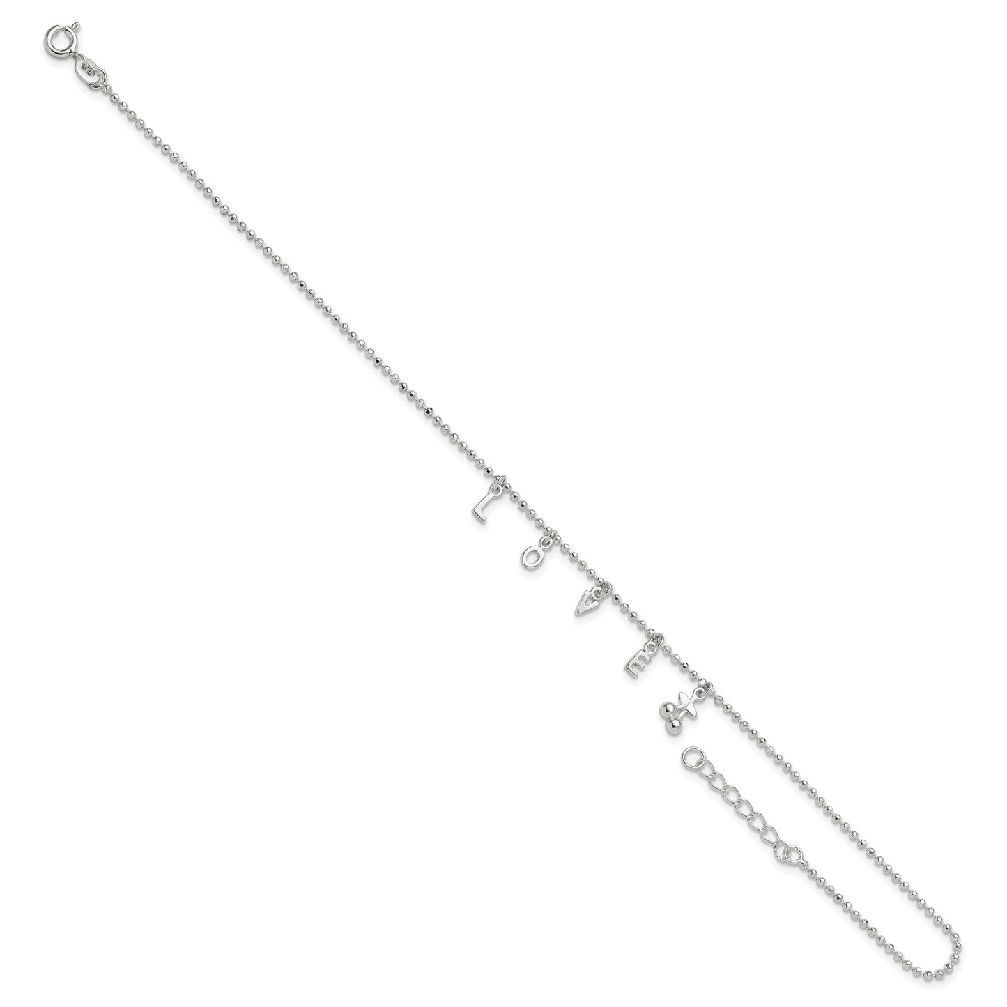 Sterling Silver LOVE 10 in Plus1 in Ext. Anklet 10 inches