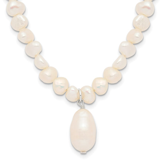 Sterling Silver FW Cultured Pearl Drop 18in Necklace 18 Inches