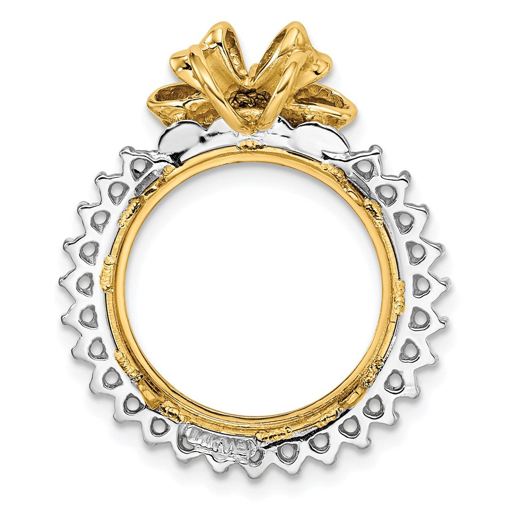 Wideband Distinguished Coin Jewelry 14k Two-tone Polished Diamond Bow 16.5mm Prong Coin Bezel Chain Slide Mounting
