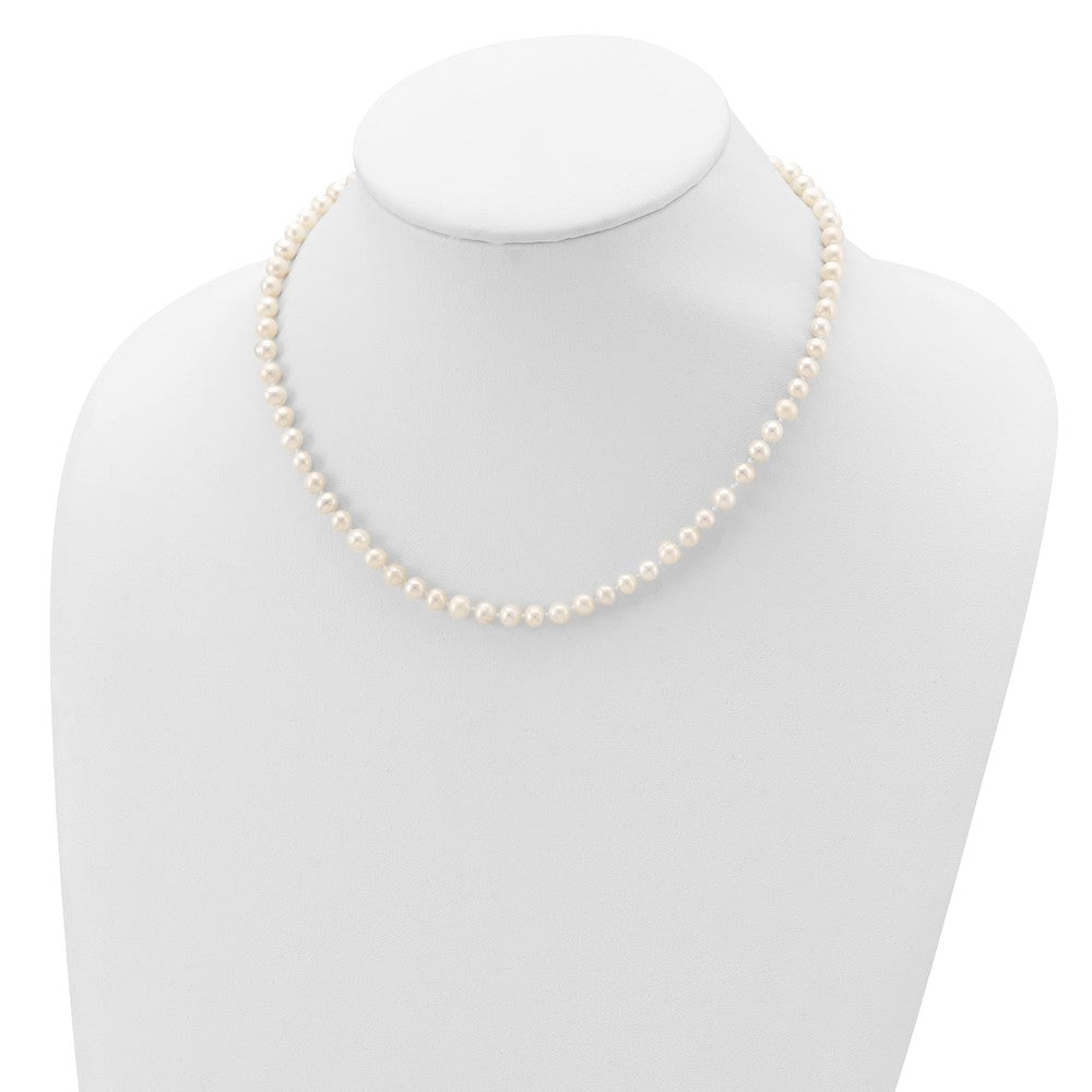 Sterling Silver Rhodium-plated 5-6mm White Near-Round Freshwater Cultured Pearl 16 inch Necklace 16 Inches