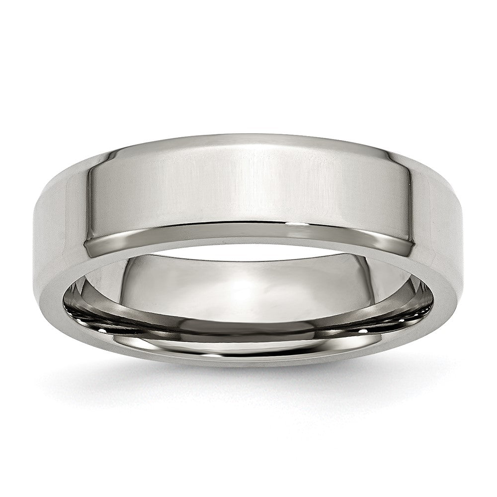 Stainless Steel Polished 6mm Beveled Edge Band Size - 9