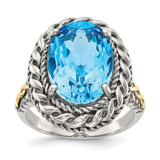 Shey Couture Sterling Silver with 14K Accent Antiqued Oval Blue Topaz Ring