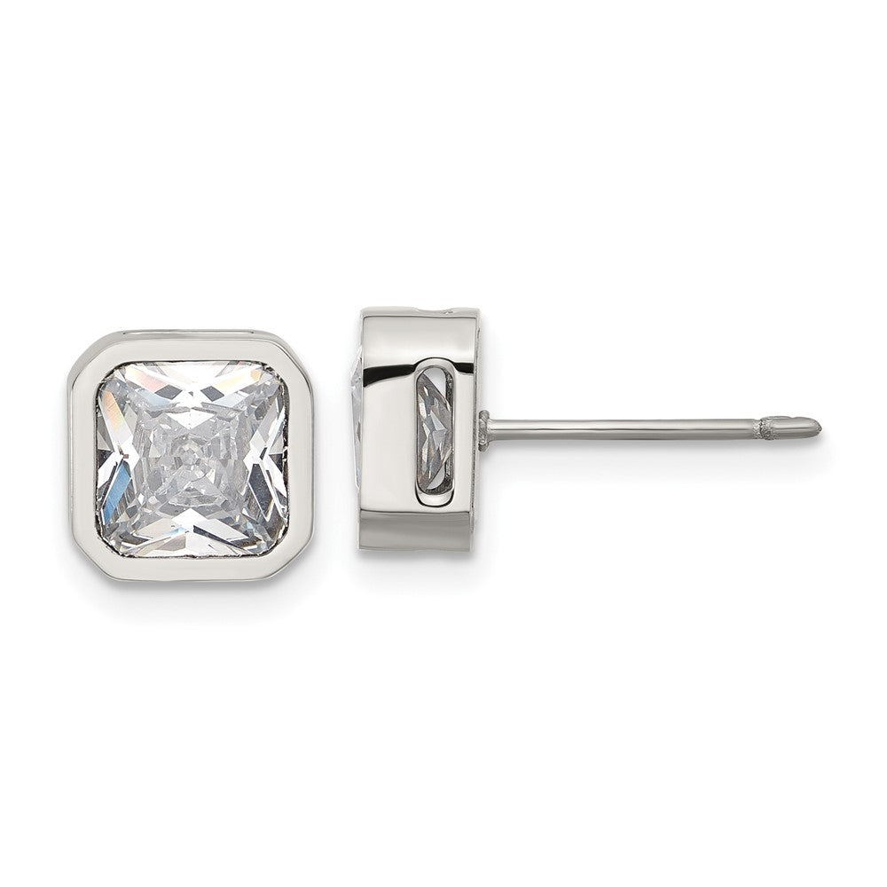Chisel Stainless Steel Polished 7mm CZ Squared Stud Earrings