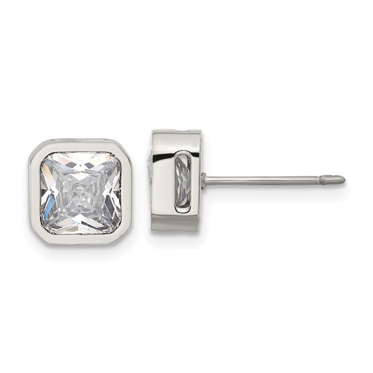Chisel Stainless Steel Polished 7mm CZ Squared Stud Earrings