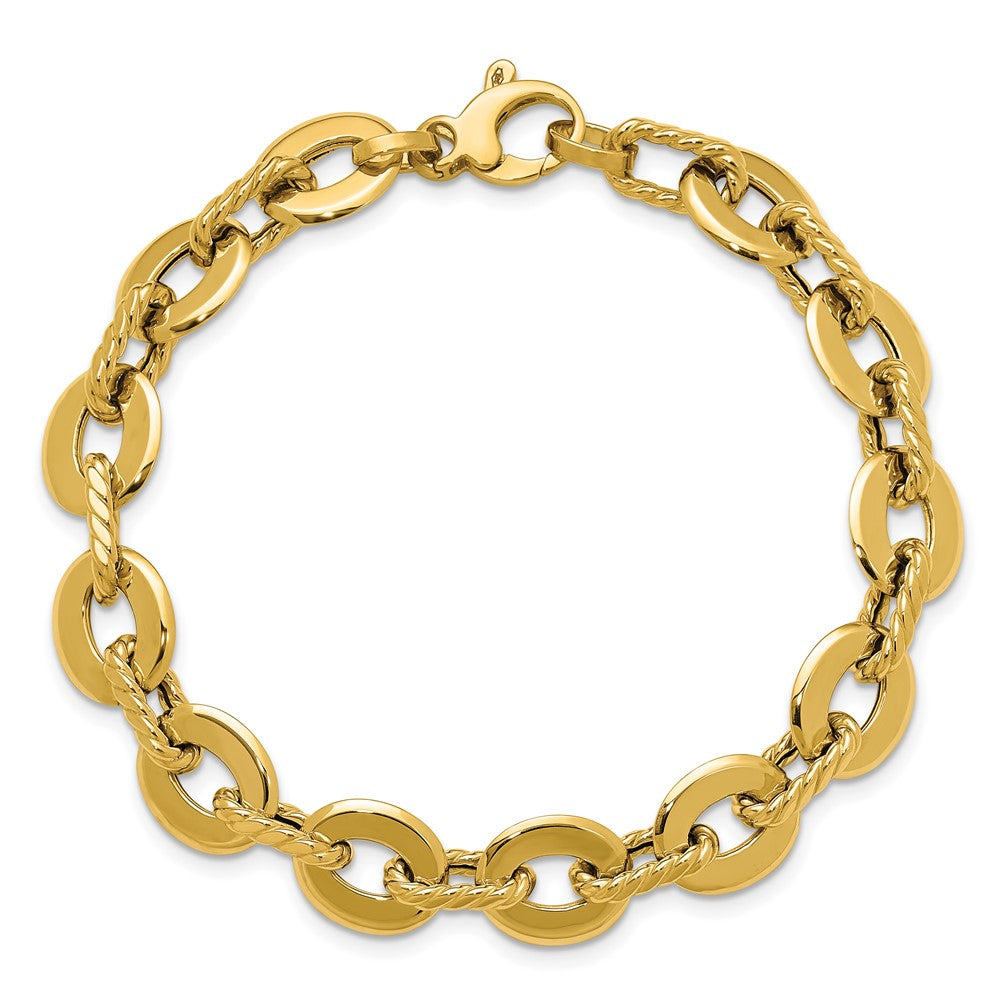 14K Polished and Grooved Fancy Link Bracelet 7.5  inches
