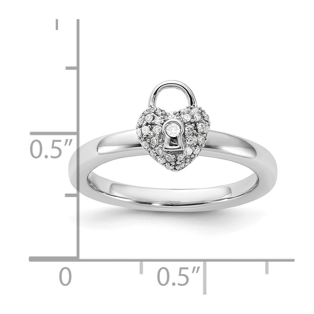 Sterling Silver Stackable Expressions Polished Diamond Heart Lock Ring Size -10